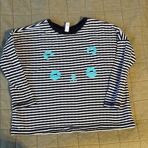 Striped Black and White Panda Shirt with Blue Accents